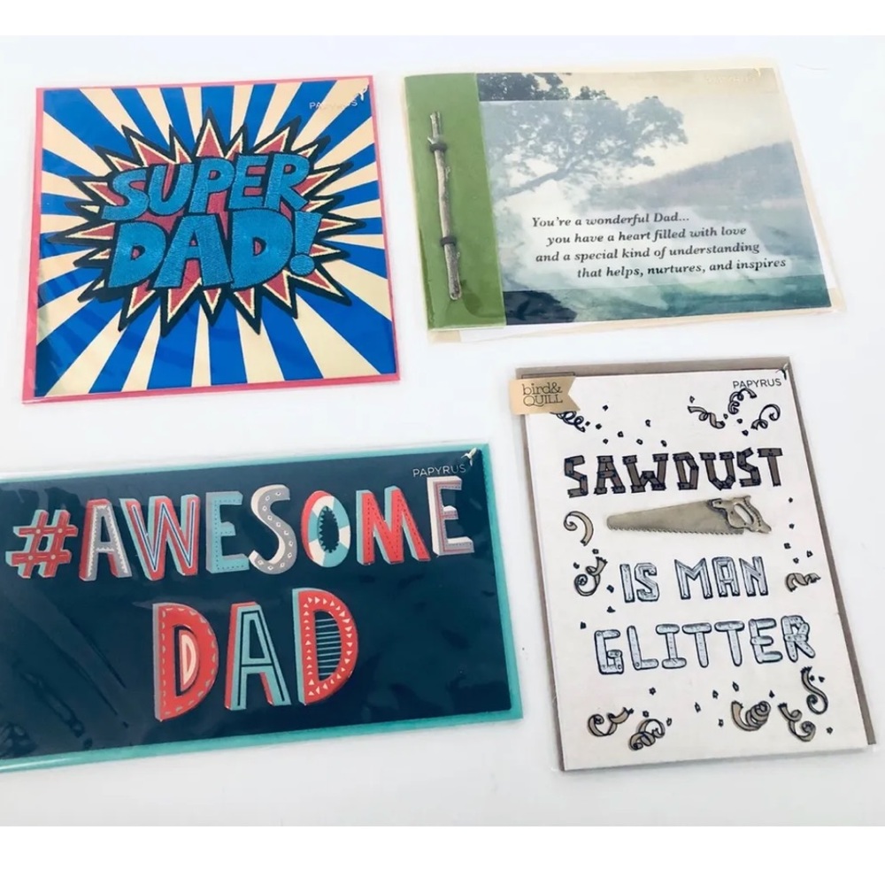 Lot of 4 - PAPYRUS Father’s Day Dad Greeting Cards MINT CONDITION